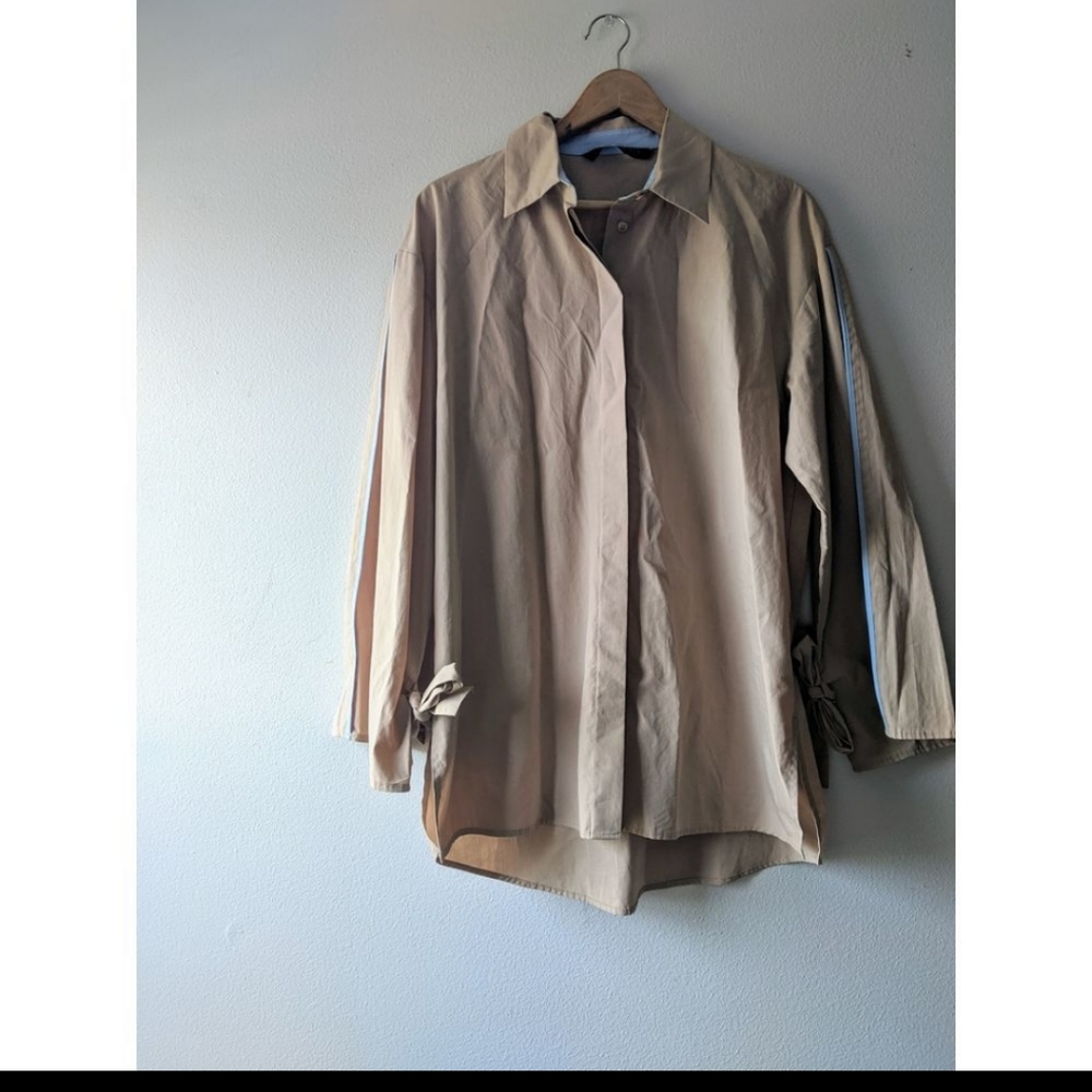 Zara Long Sleeve Brown Button Down Blouse Size M
